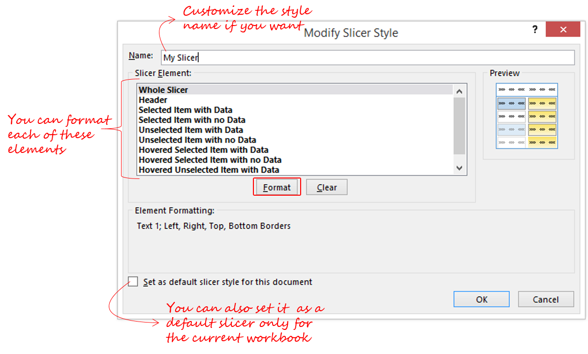 excel slice theme